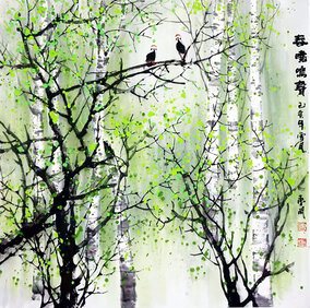傅东明作品3《春晓鸣聲》0.69x0.69（米）创作于2019年
