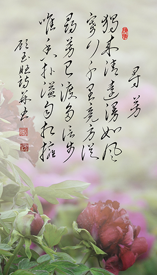 顾玉旺作品《寻芳》释文：独来清远漫如风，寄行千里竟方从。寻芳已渡多信步，唯香扑溢自相拥。