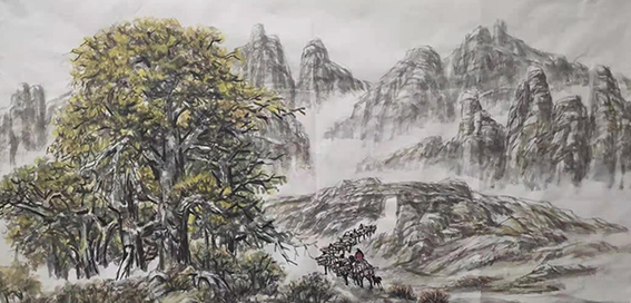 杨平作品8《丝路驼铃响天门》