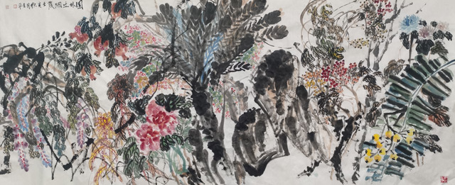 道金平作品《园林吐烟霞》