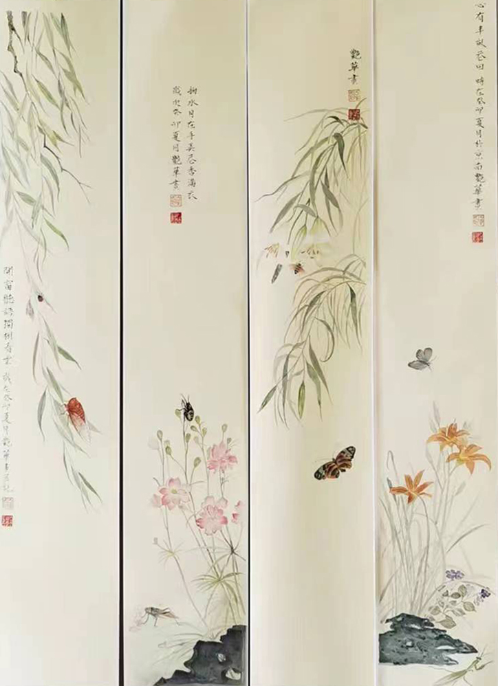 没骨四条屏