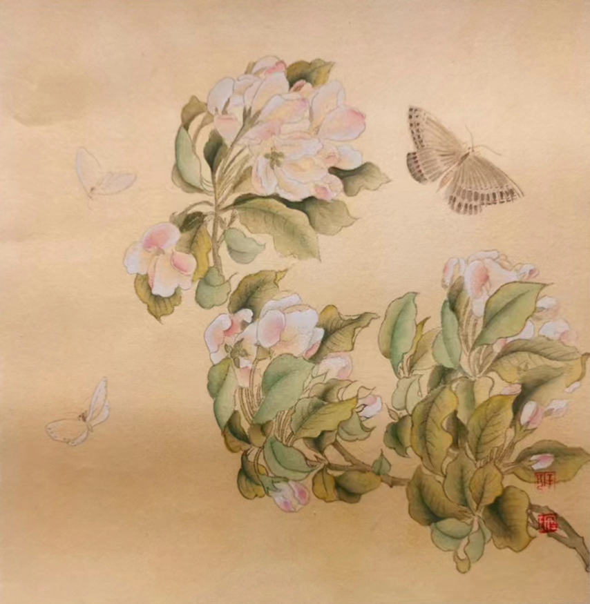 海棠蝴蝶图24.5×25