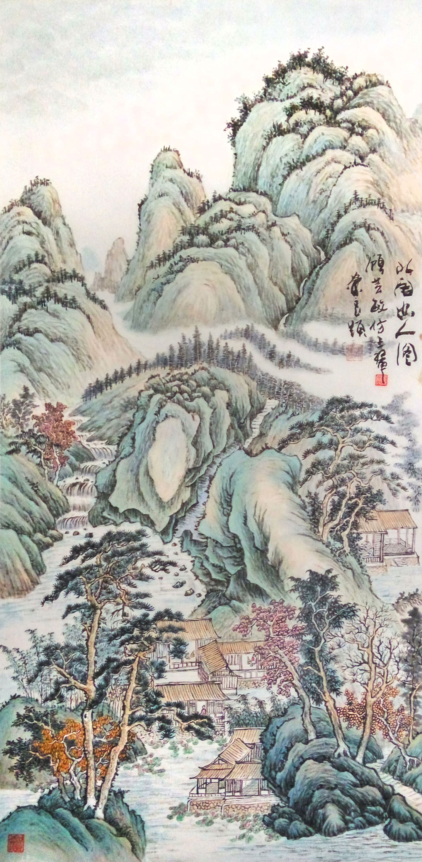顾芸敏作品《峡谷幽人图》